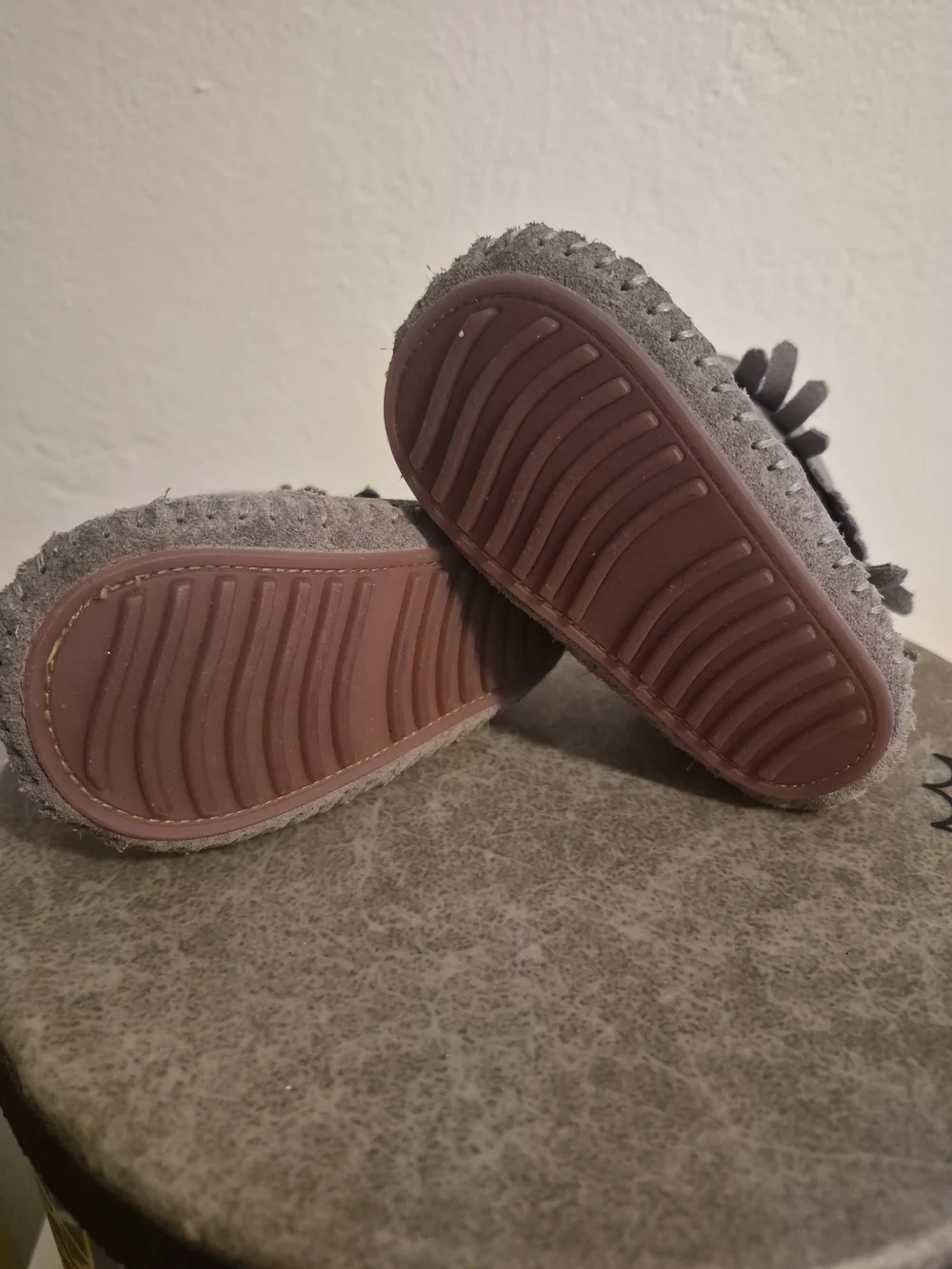 Baby Fringe Suede Booties in Grey